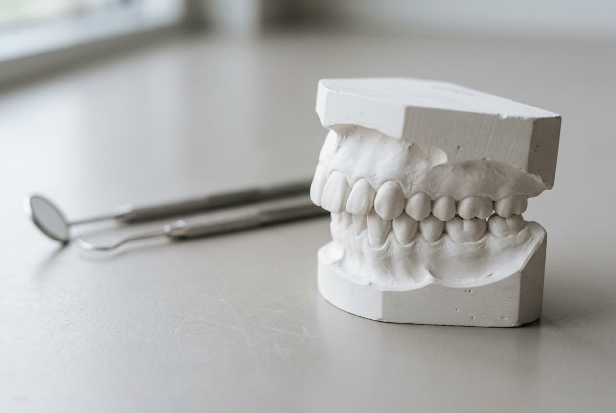 Modèles dentaires orthodontiques montrant un décalage entre les arcades