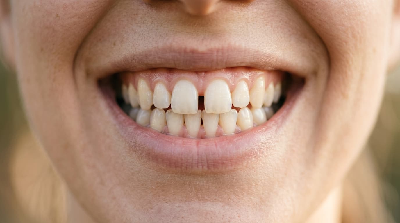Gros plan d'un sourire adulte avec un espace visible entre les incisives