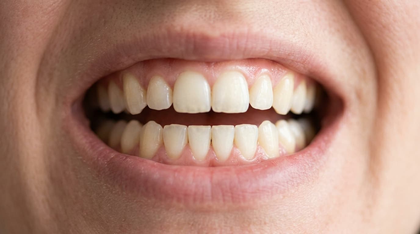 Gros plan d'une bouche montrant un espace entre les dents du haut et du bas à la fermeture